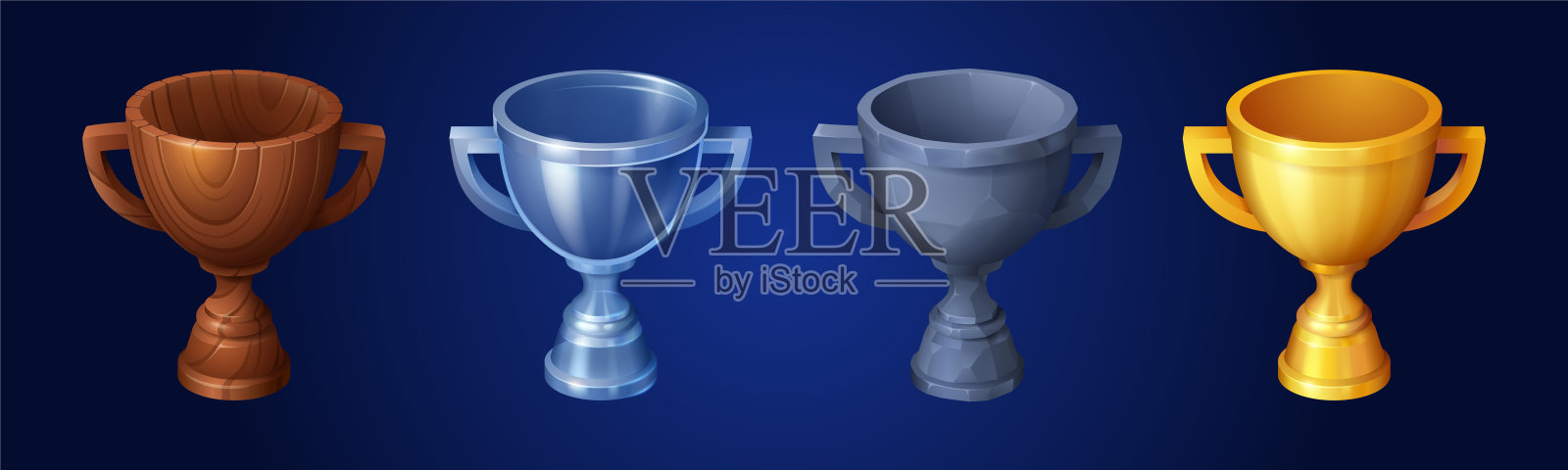 一套木制，金属，石头，黄金的优胜杯插画图片素材