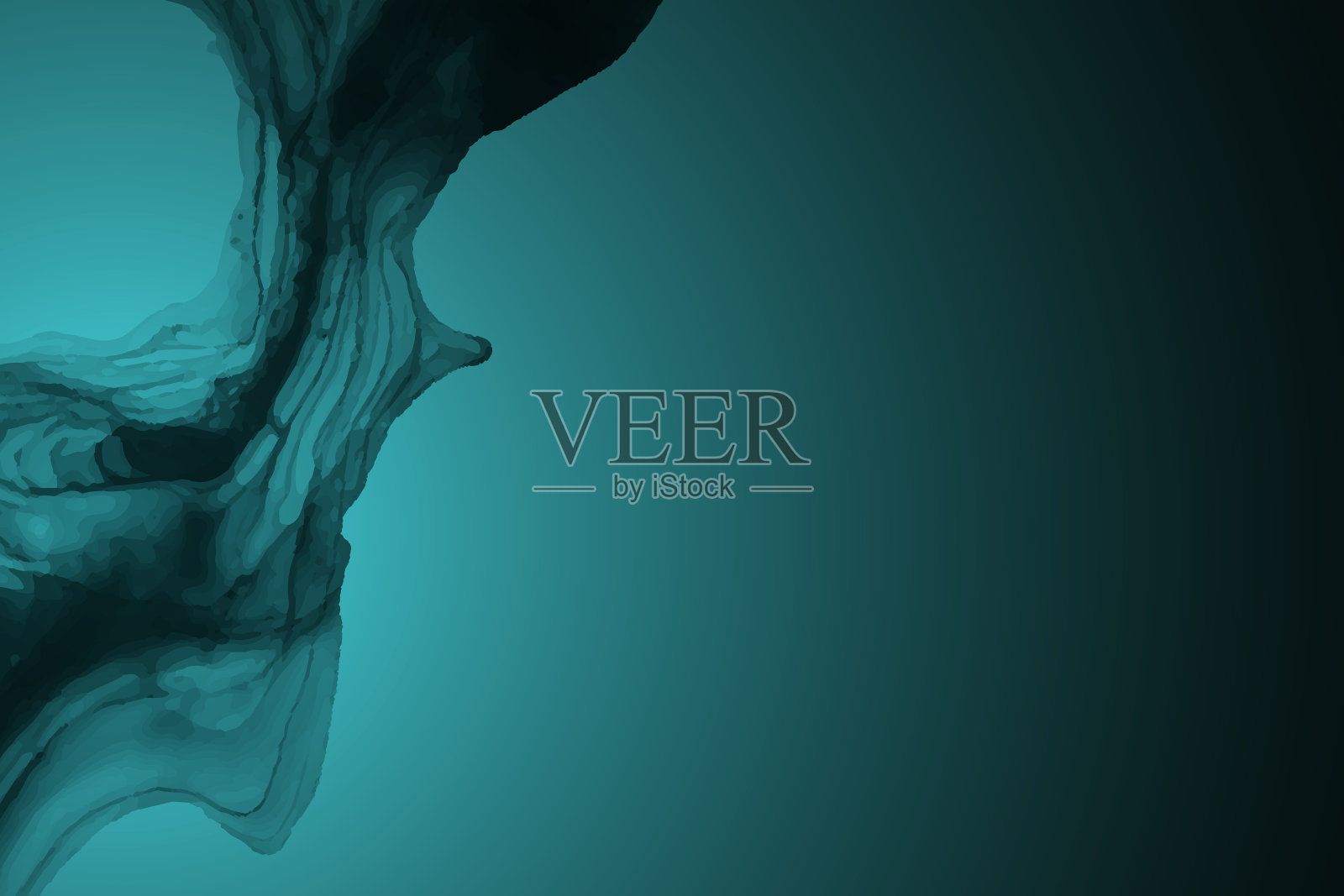 水彩背景与抽象的绿松石墨波。插画图片素材