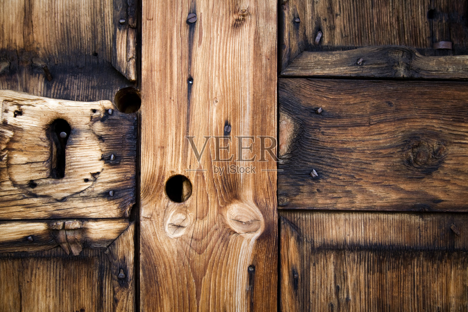 一个关闭的木门的特写镜头-背景和纹理照片摄影图片