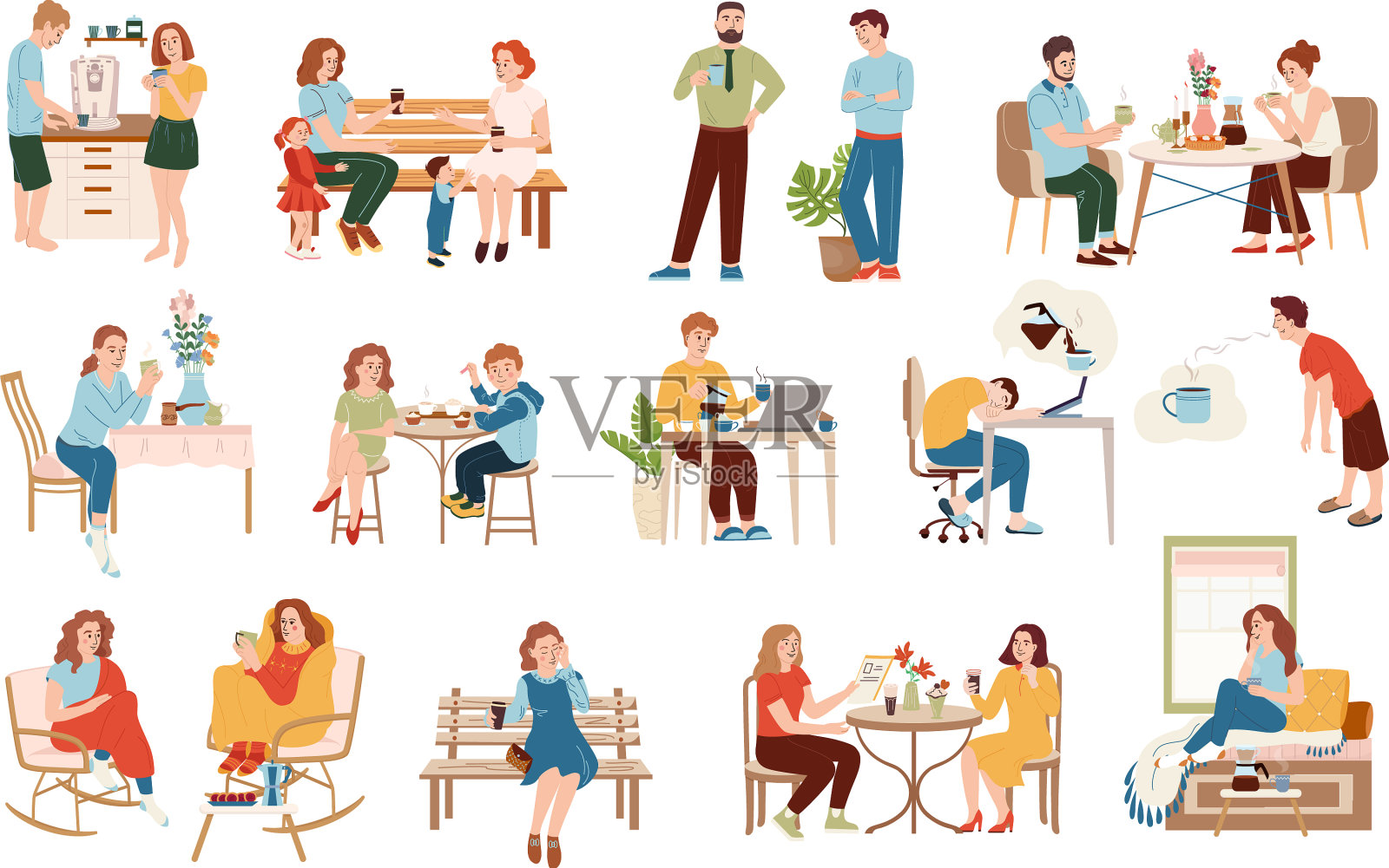 人们喝咖啡插画图片素材