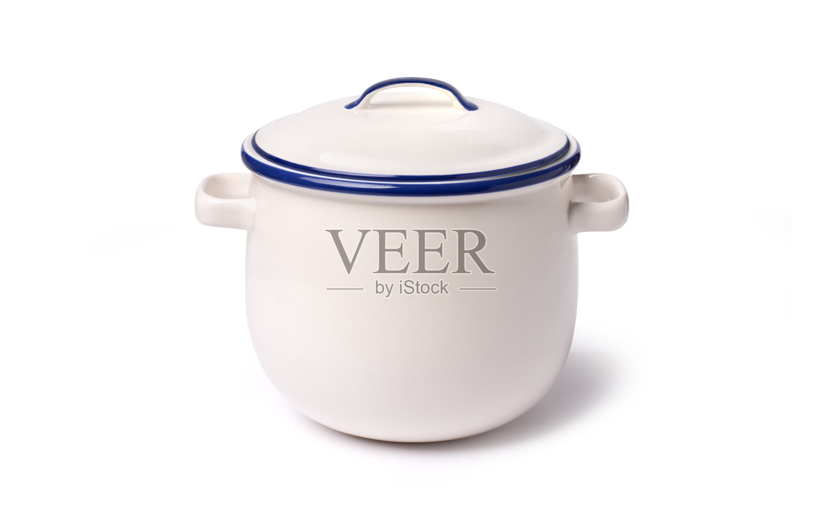 白色隔离盖的陶瓷烹饪锅或酱锅照片摄影图片