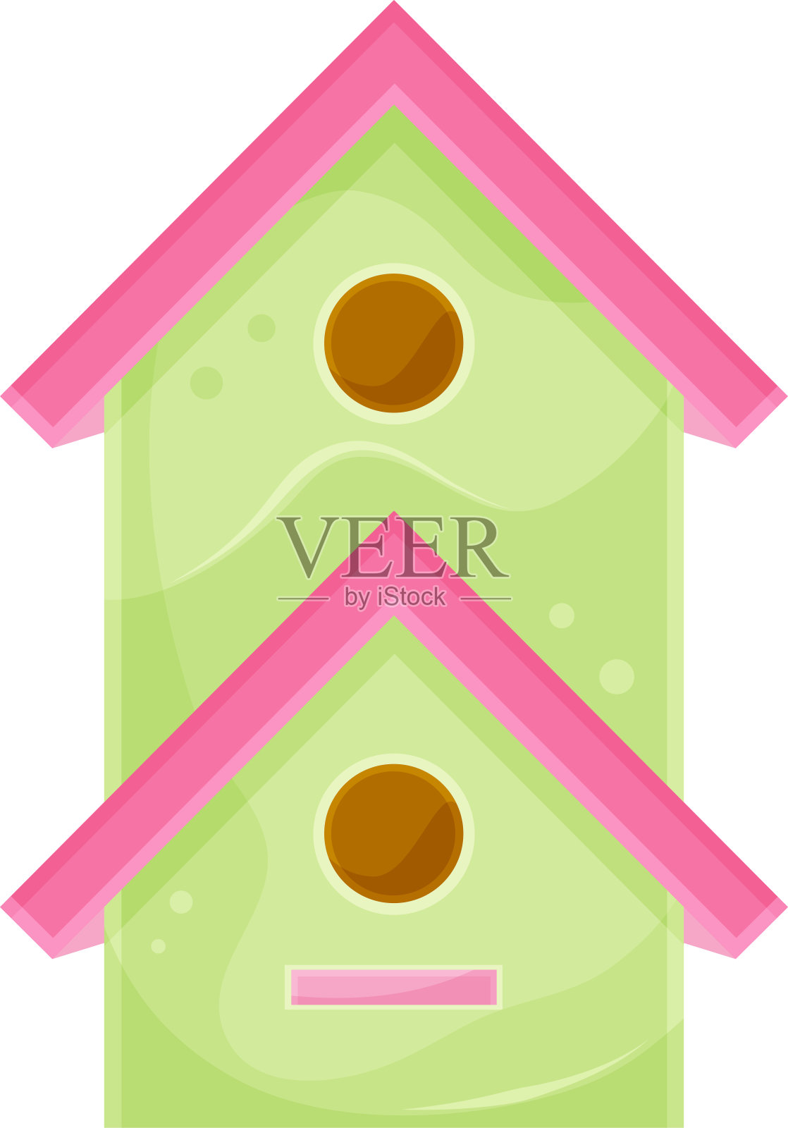 矢量插图可爱的绿色木鸟屋，邻居，小木屋，春天插图插画图片素材