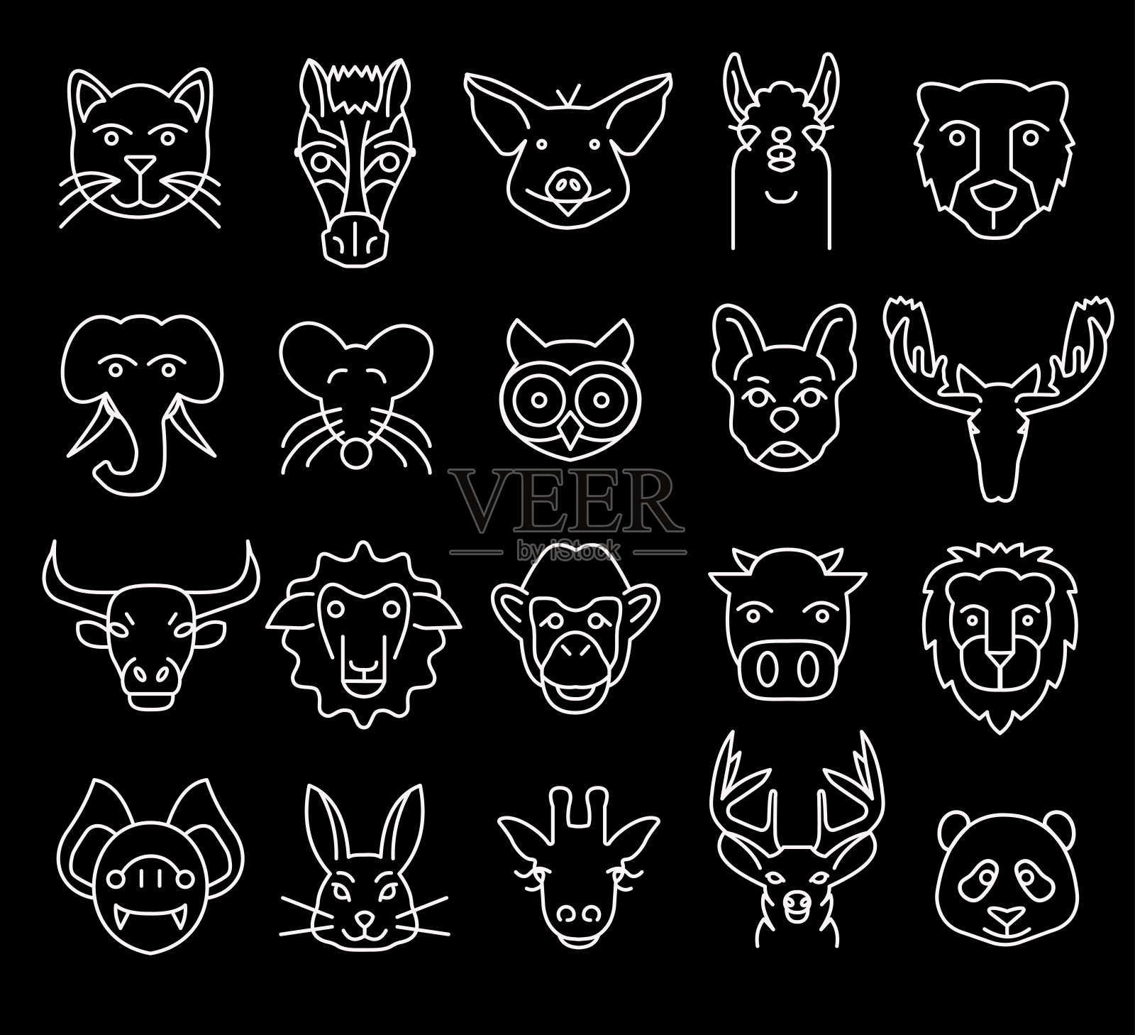 简单设置动物群矢量线图标插画图片素材