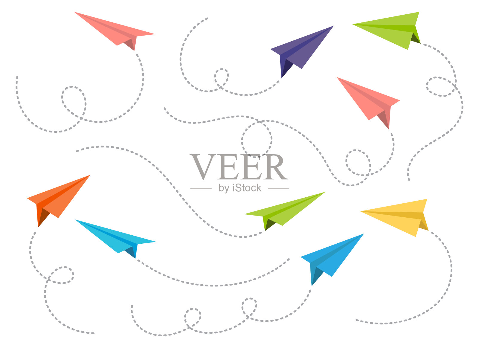 纸飞机的虚线路径向量集插画图片素材