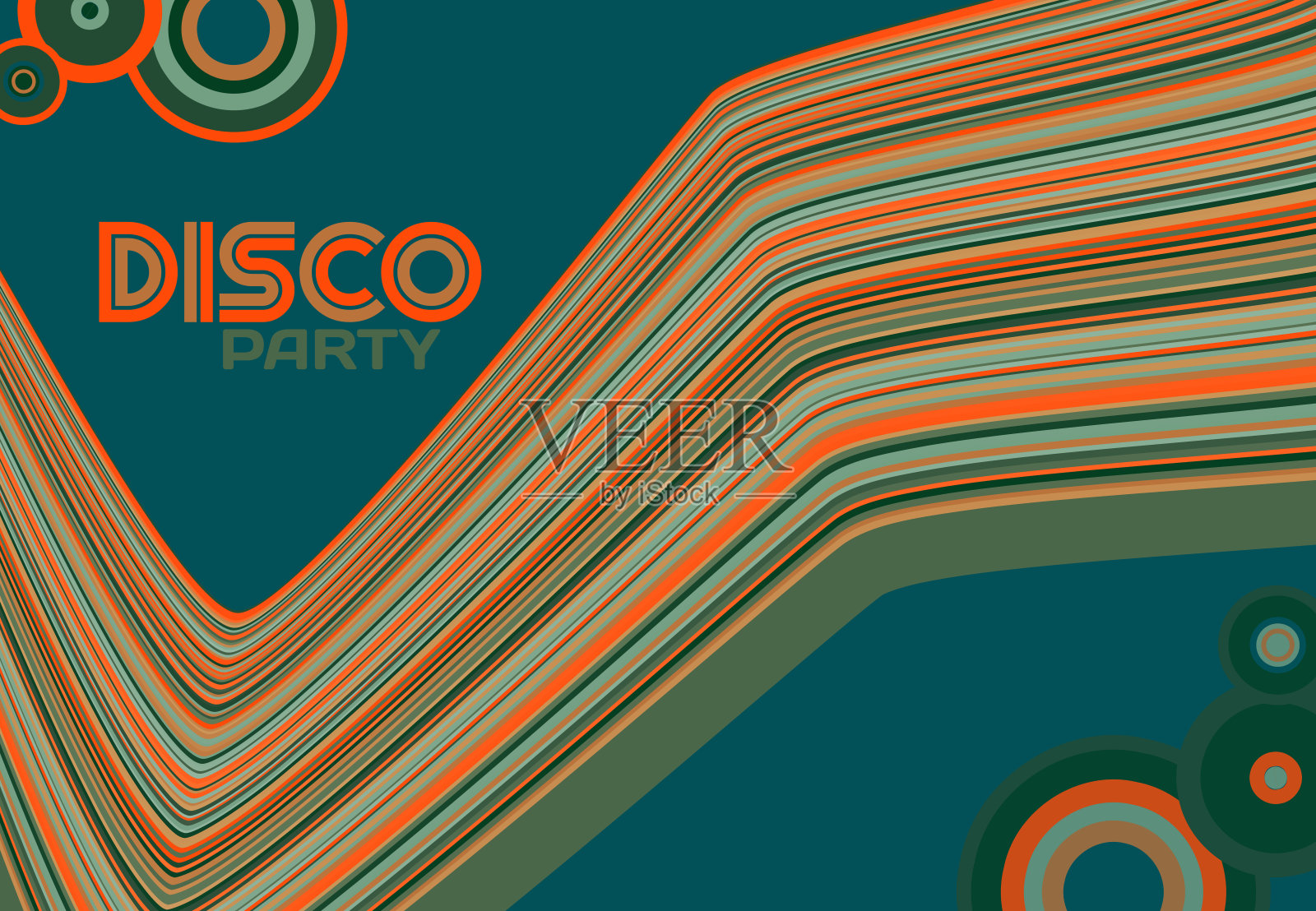 传单设计的迪斯科派对与条纹线和圆圈。复古的风格插画图片素材