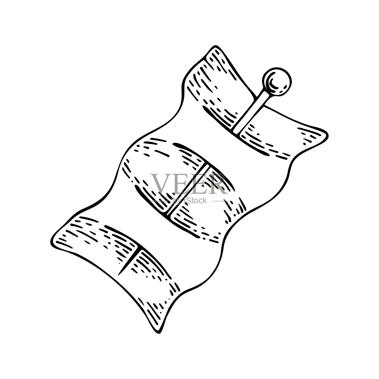 别在布匹线条艺术。缝纫工具。裁缝的职业。手绘矢量涂鸦插图。插画图片素材