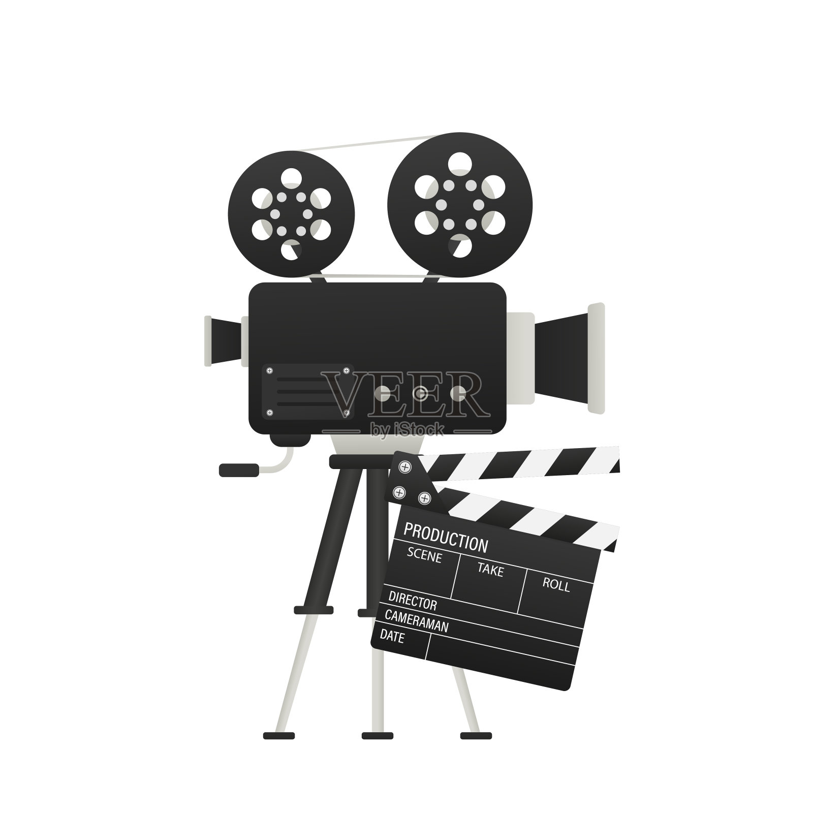 电影拍手孤立在白色上。黑色打开隔板。视频图标。电影制作行业。摄影和电影制作设备。拍片设计元素。矢量图插画图片素材