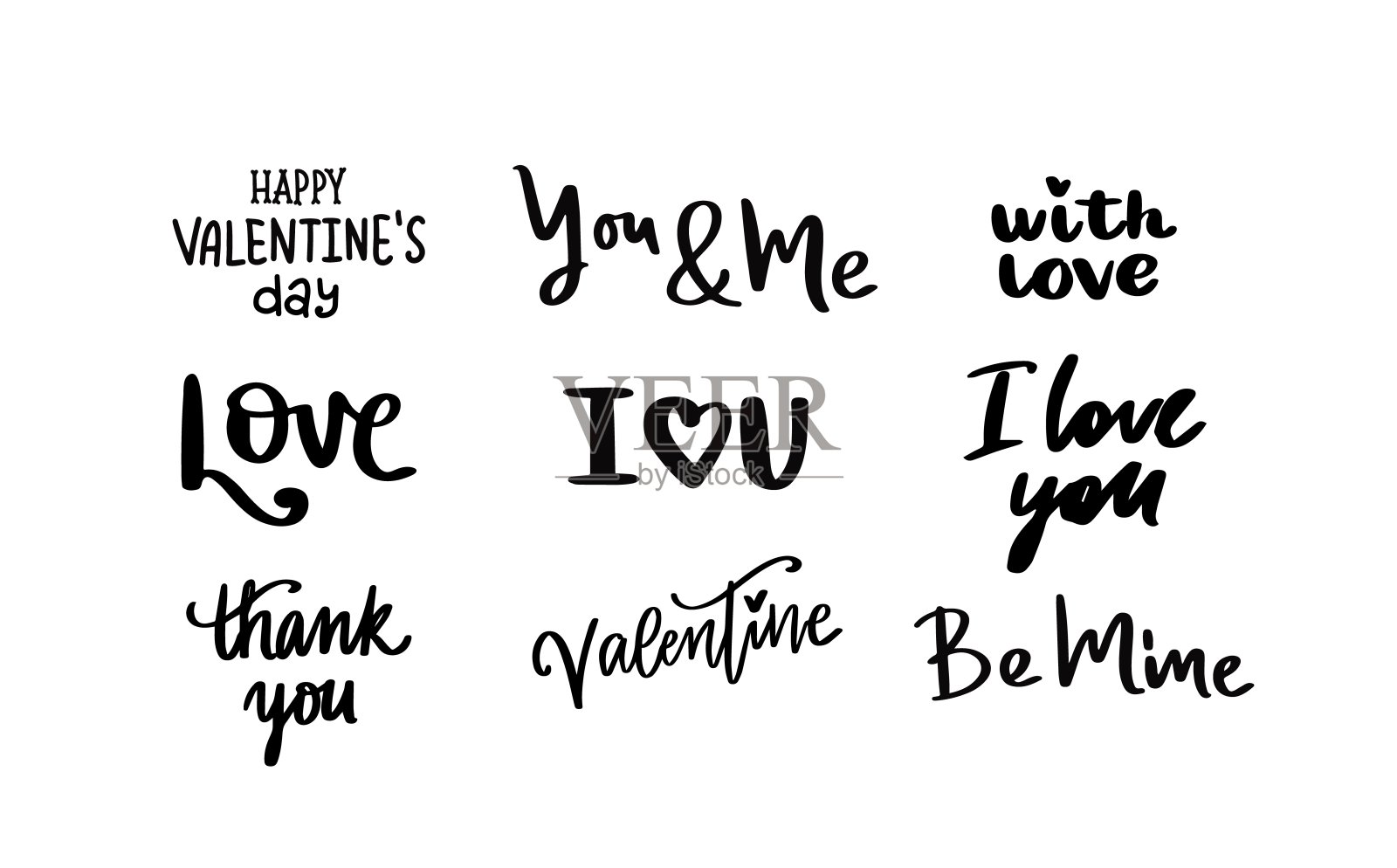 情人节快乐刻字，套不同的情话，手写书法矢量插图插画图片素材