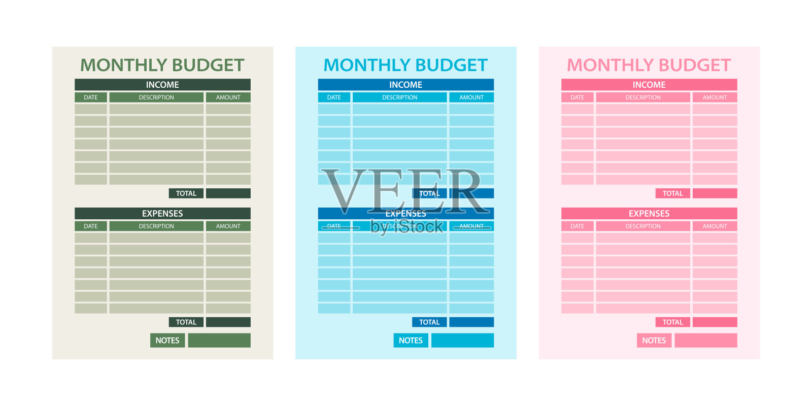 月度预算规划师。收入和费用跟踪器。固定费用和其他费用。插画图片素材
