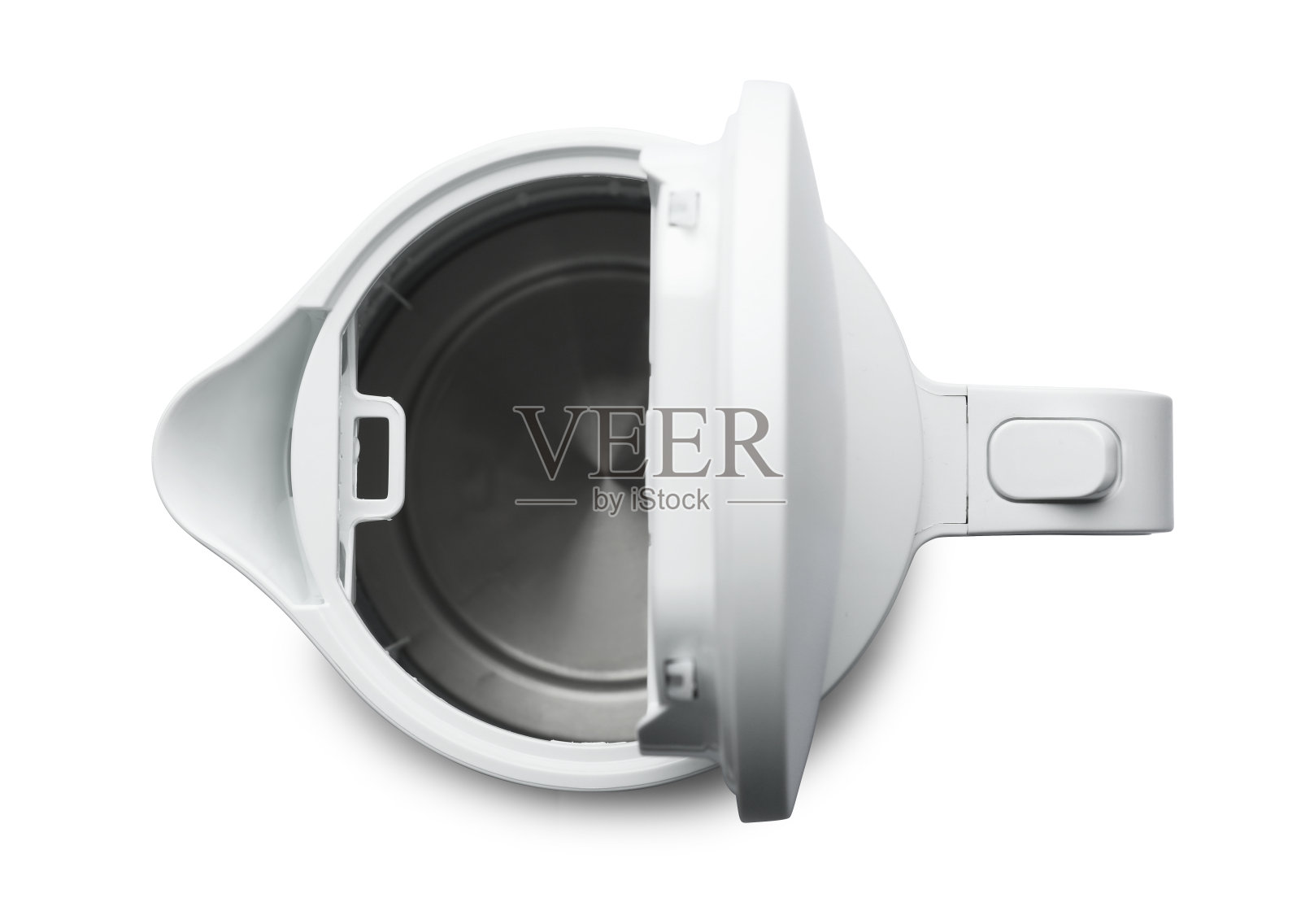 打开隔离在白色的电热水壶，俯视图照片摄影图片