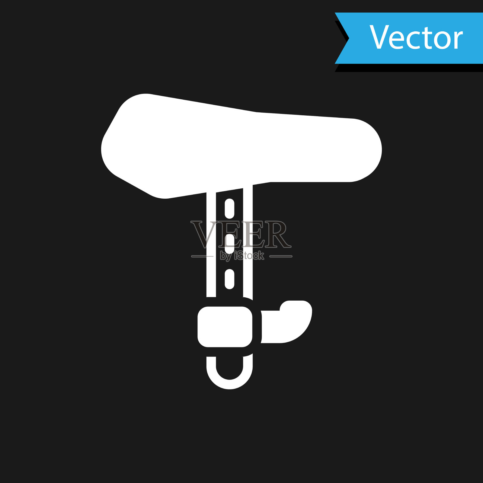 白色自行车座图标隔离在黑色上插画图片素材