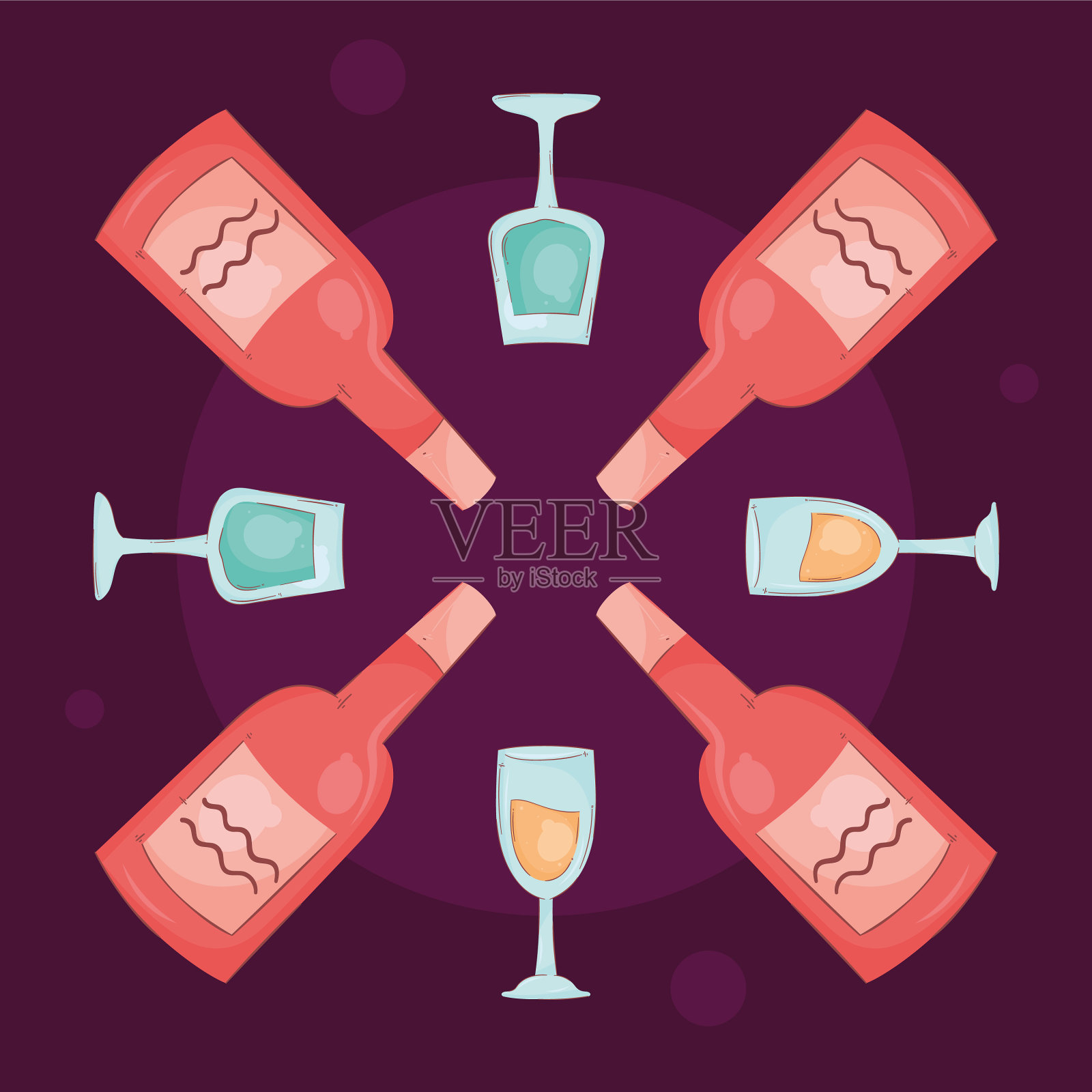 酒瓶和杯子插画图片素材