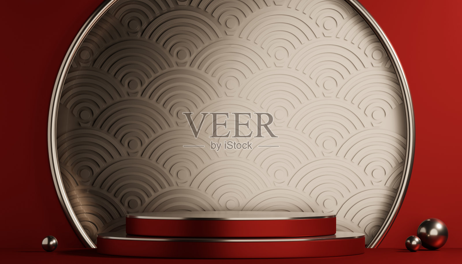 红色讲台展示几何化妆品产品照片摄影图片