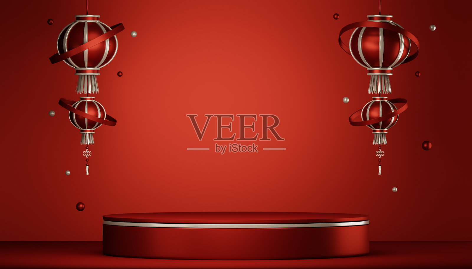 红色讲台展示几何化妆品产品照片摄影图片