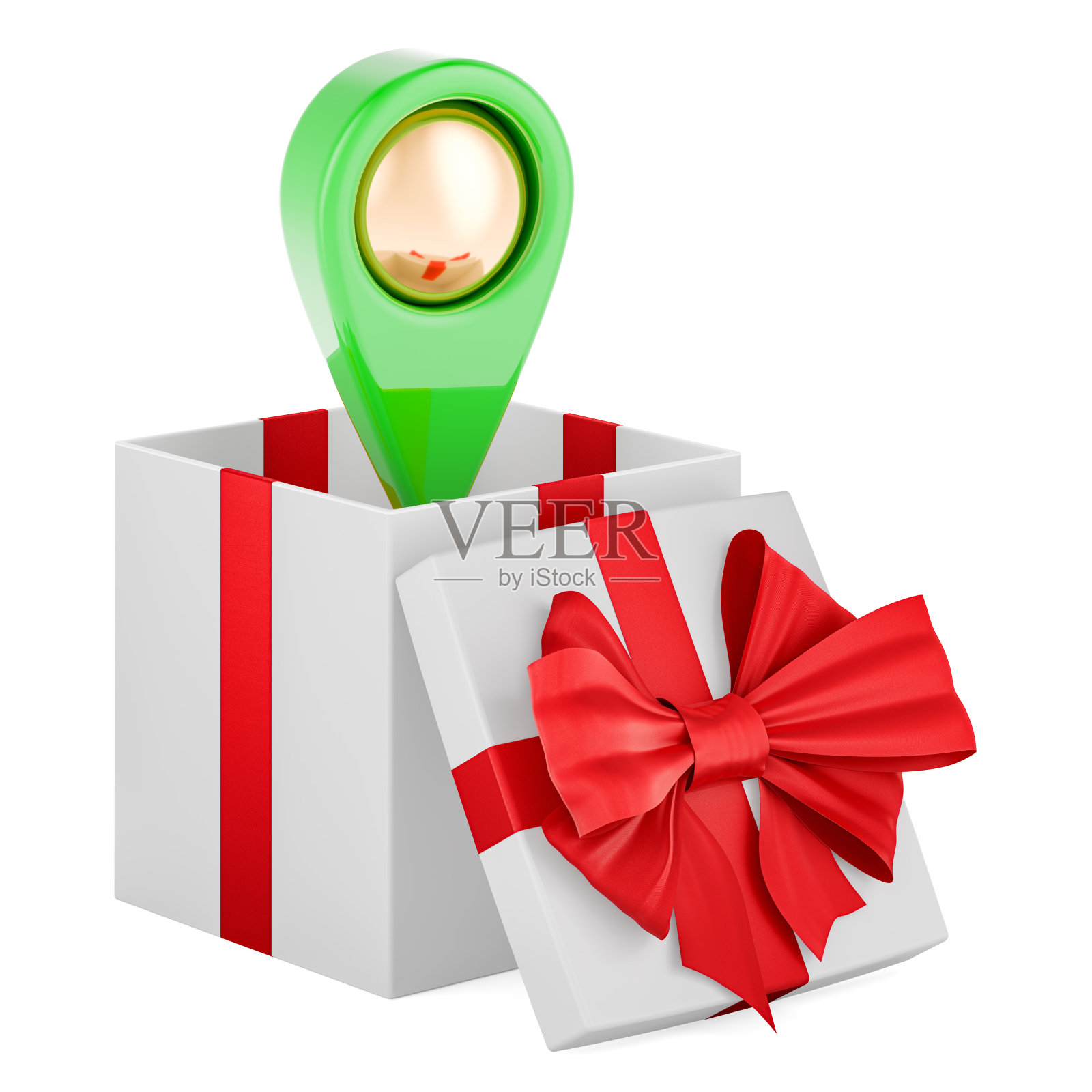 带有地图指针的礼盒。三维渲染照片摄影图片