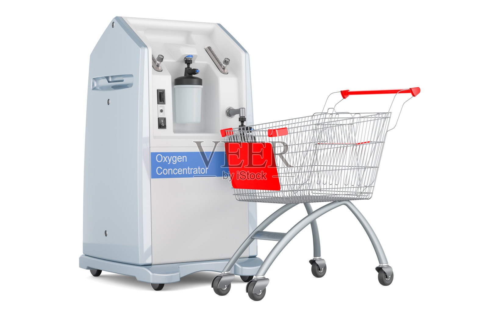 家用氧气集中器与购物车，3D渲染照片摄影图片
