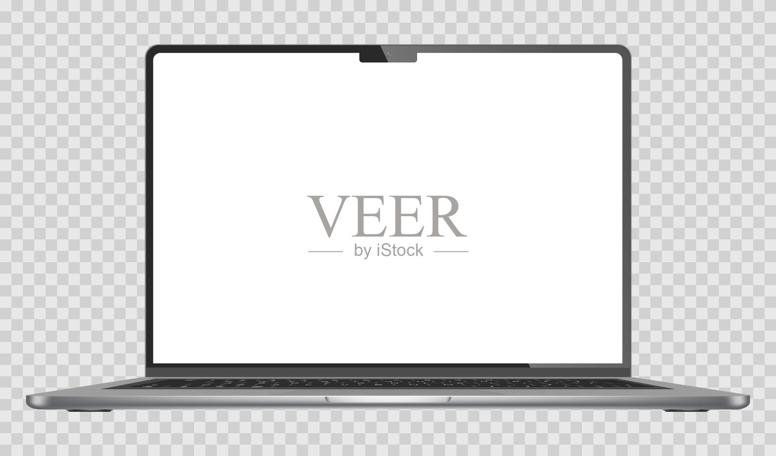 现实的深灰色笔记本与透明屏幕隔离。新的笔记本电脑。打开显示。可用于项目，演示。空白设备模拟。分离组和层。很容易编辑。股票免版税矢量插图插画图片素材