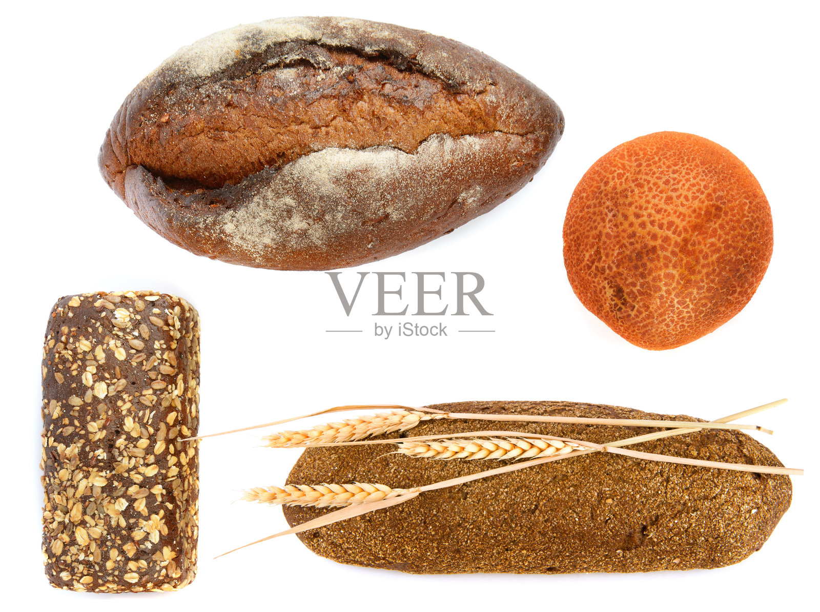 面包孤立在白色背景上。拼贴画。照片摄影图片