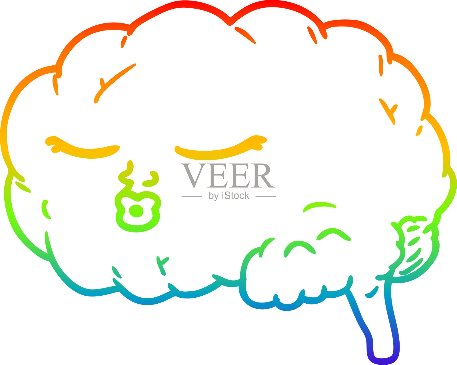 彩虹渐变线绘制的卡通大脑插画图片素材