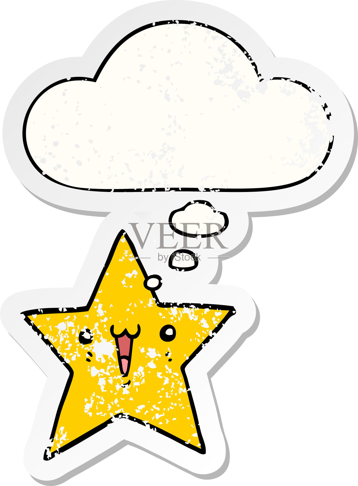 快乐的卡通明星与思想泡泡作为一个痛苦的磨损贴纸设计元素图片