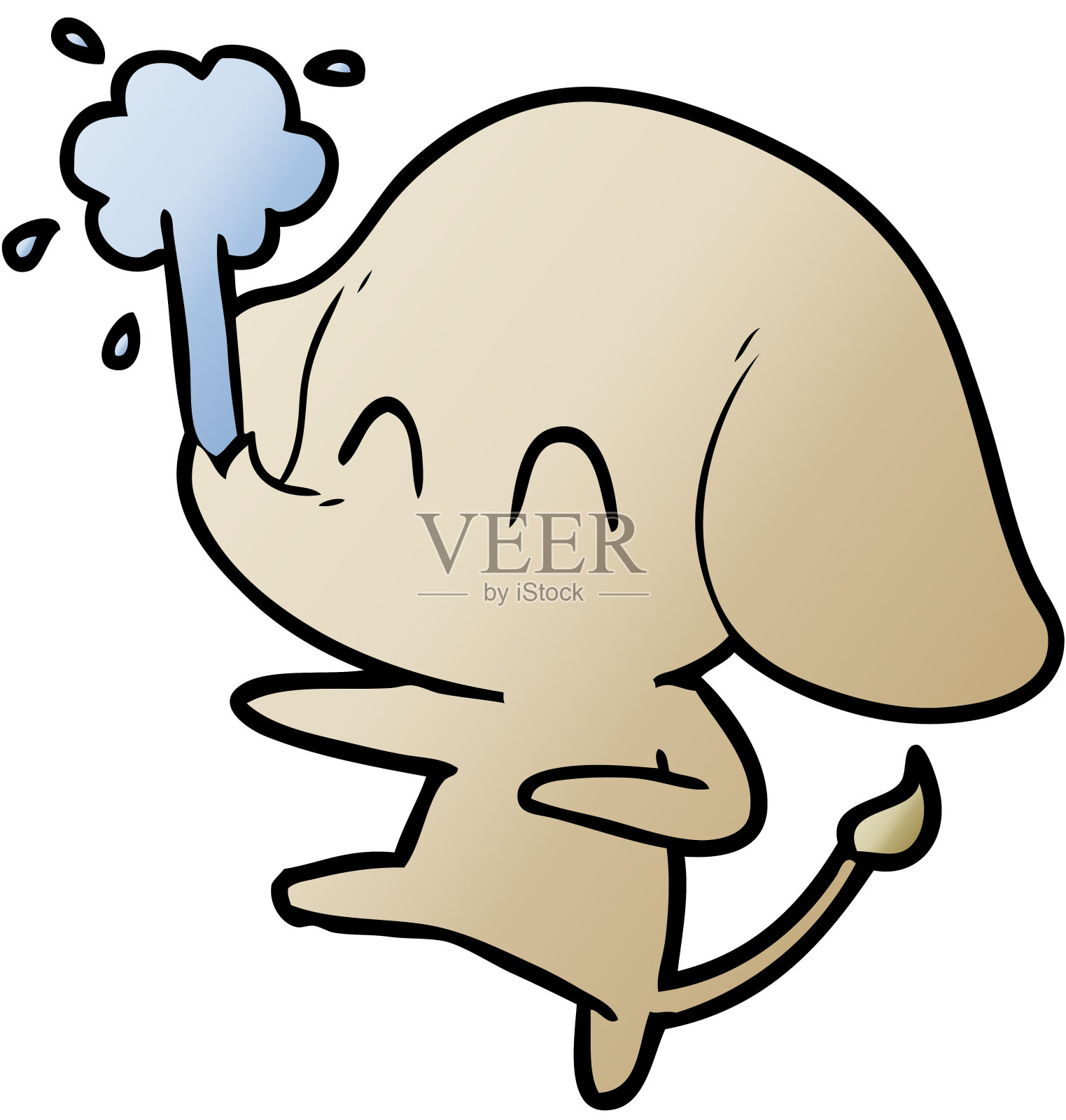 可爱的卡通大象喷水插画图片素材