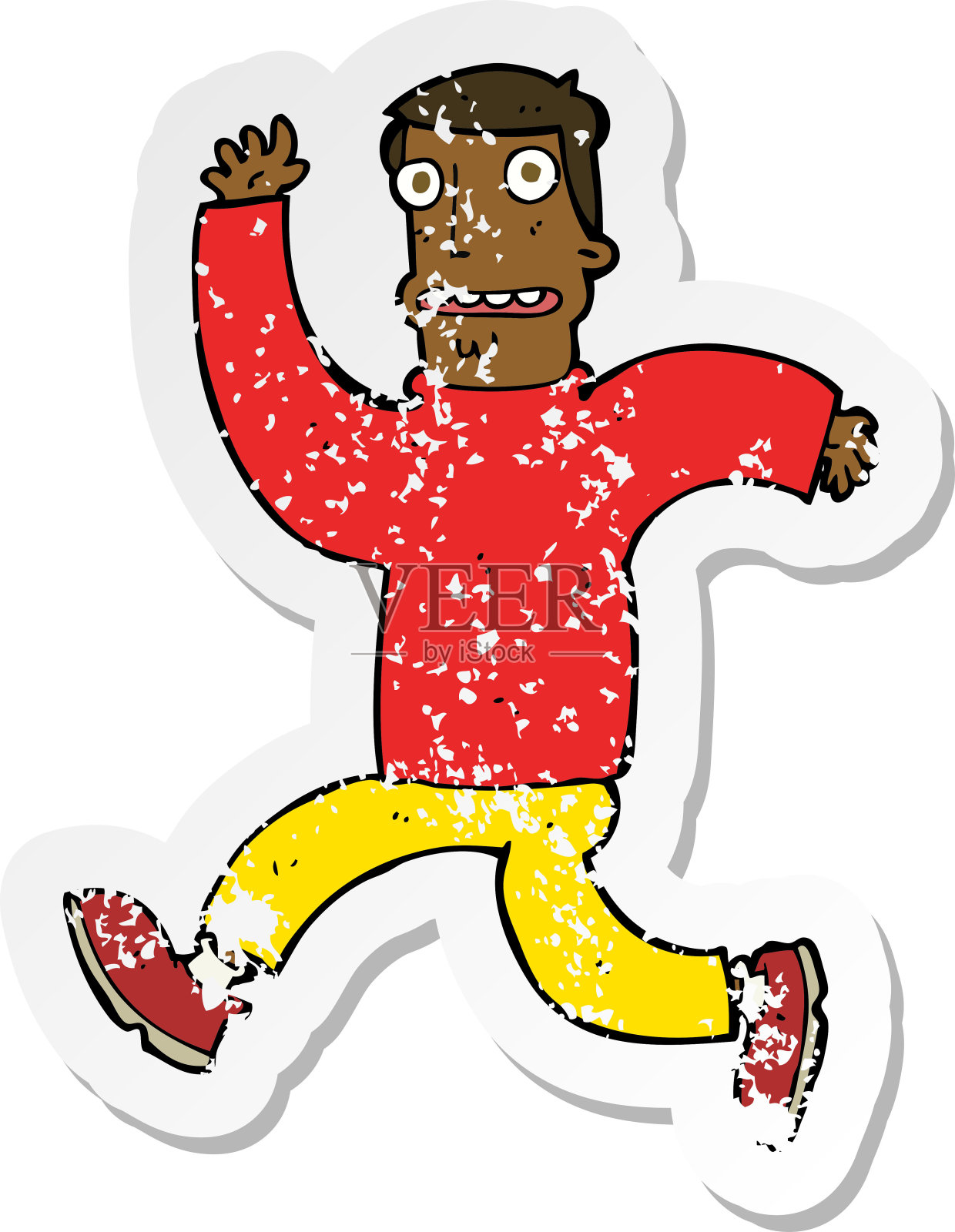 一个卡通吓坏了的人的复古心疼贴纸设计元素图片