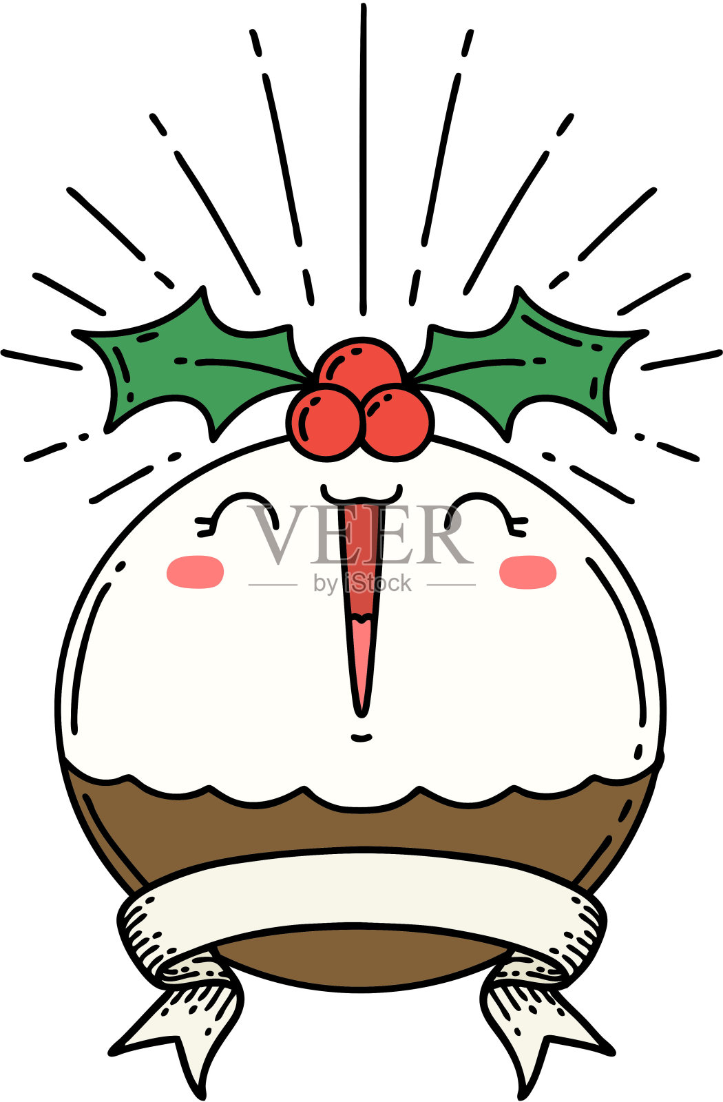 滚动横幅与纹身风格唱圣诞布丁插画图片素材