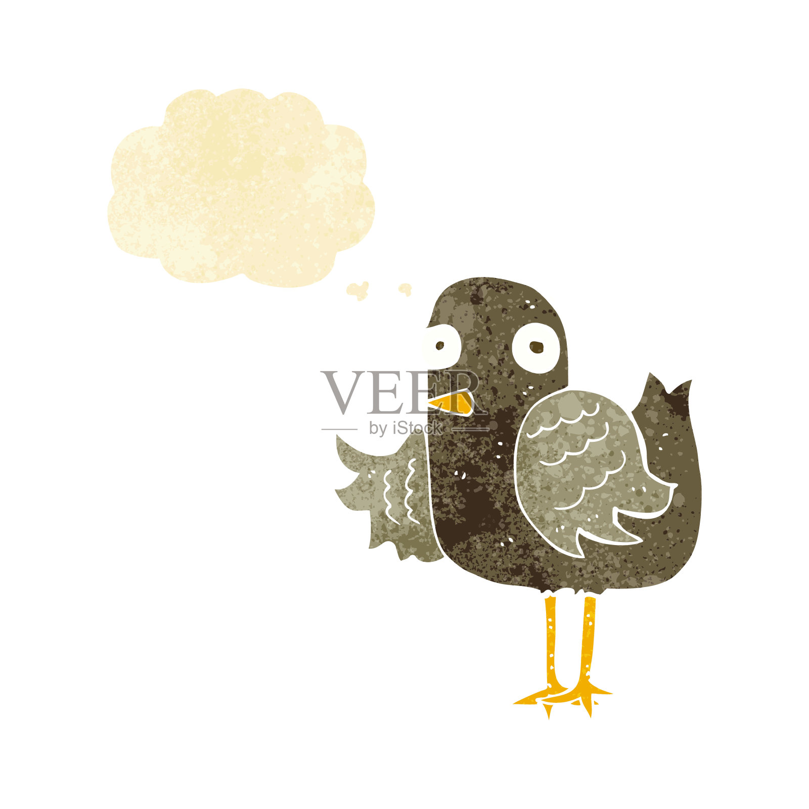 卡通鸟挥舞翅膀与思想泡泡插画图片素材