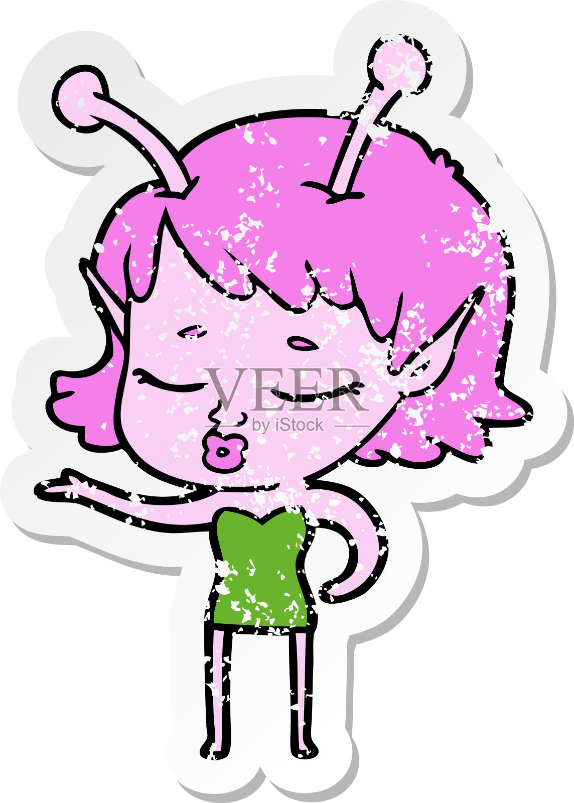 一个可爱的外星女孩卡通心疼贴纸设计元素图片