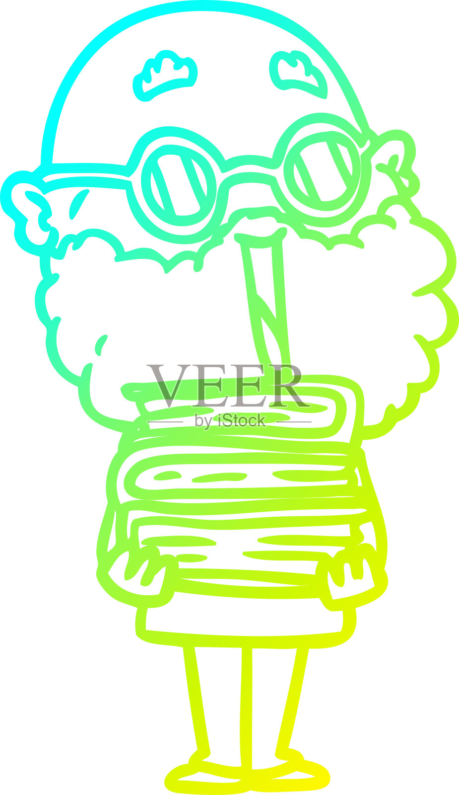 冷梯度线画一个卡通快乐的男人与胡子设计元素图片