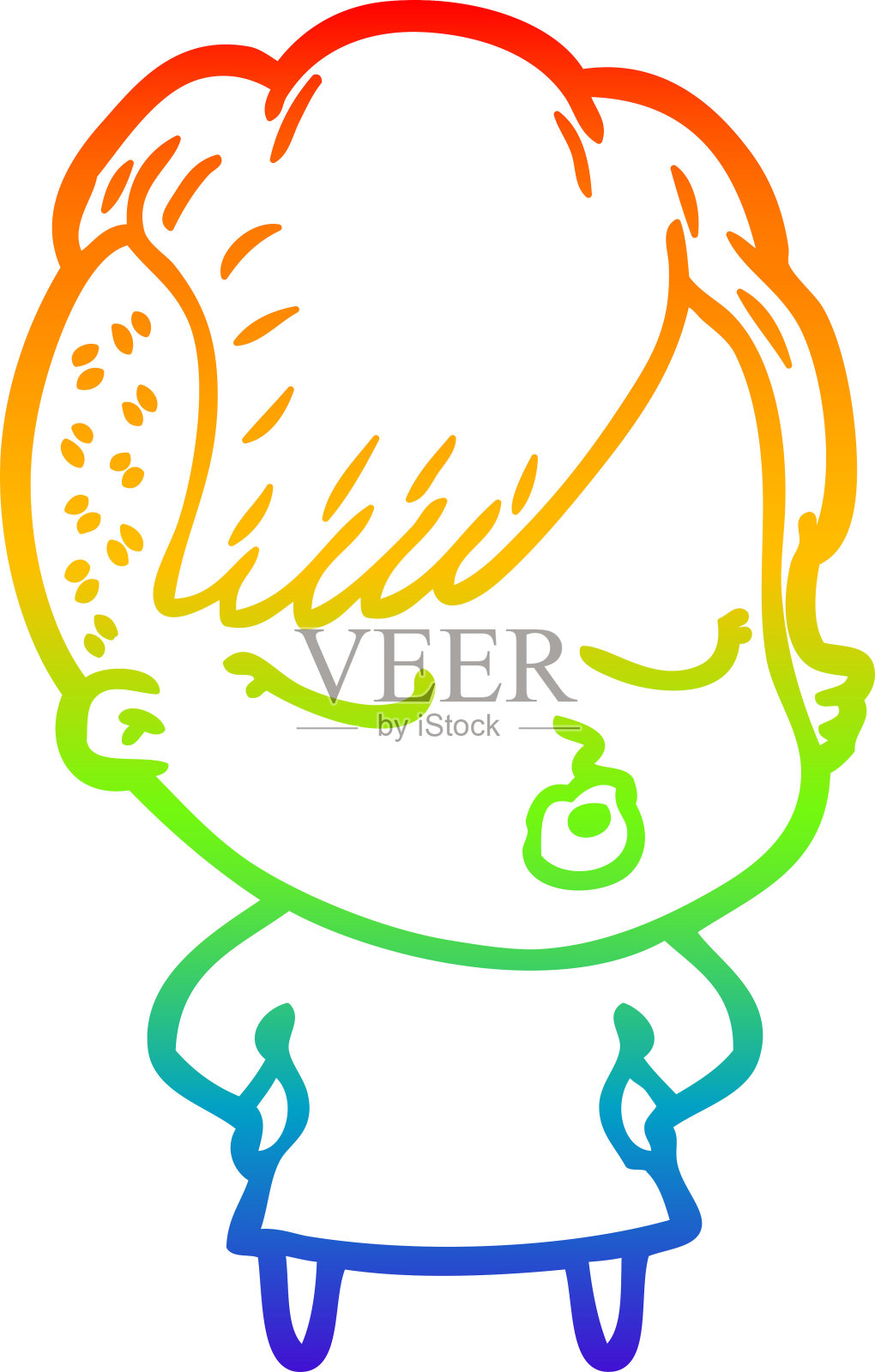 彩虹渐变线条绘制的卡通漂亮的潮女孩设计元素图片