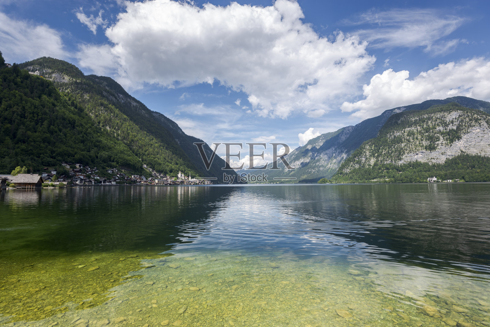 哈尔斯塔特小镇的景色照片摄影图片