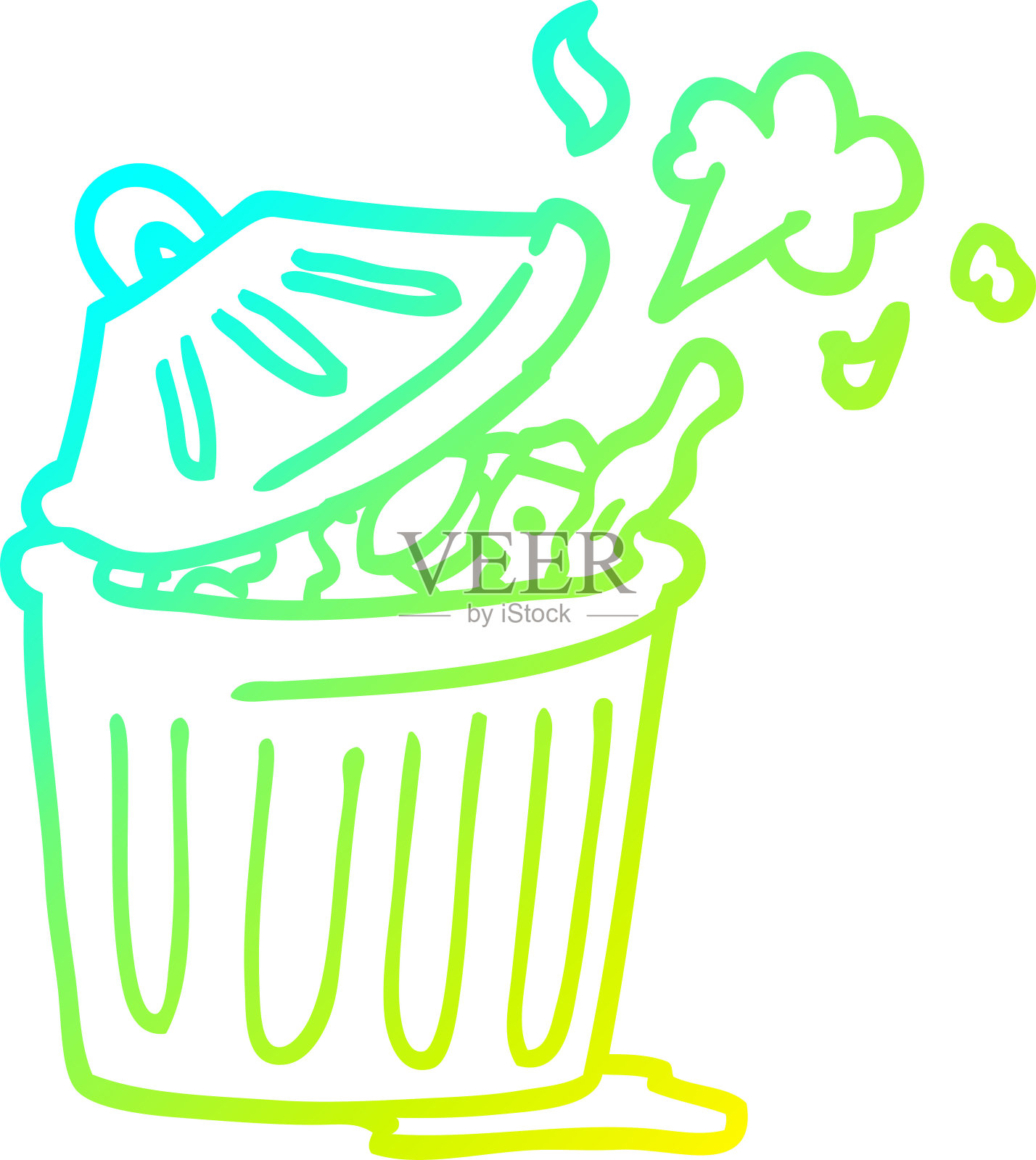 冷梯度线绘制卡通垃圾箱设计元素图片