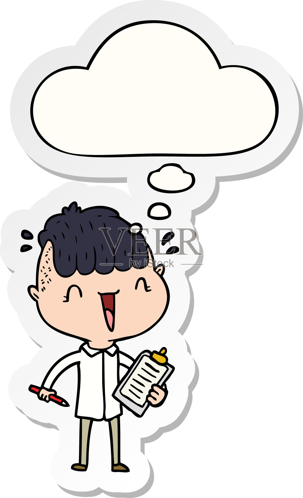 卡通快乐男孩惊喜与思想泡泡作为印刷贴纸设计元素图片