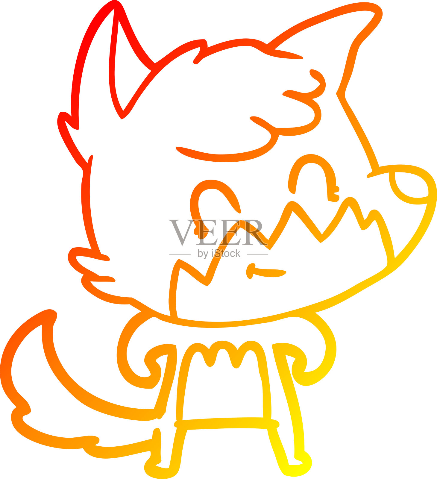 温暖的梯度线绘制卡通友好的狐狸设计元素图片