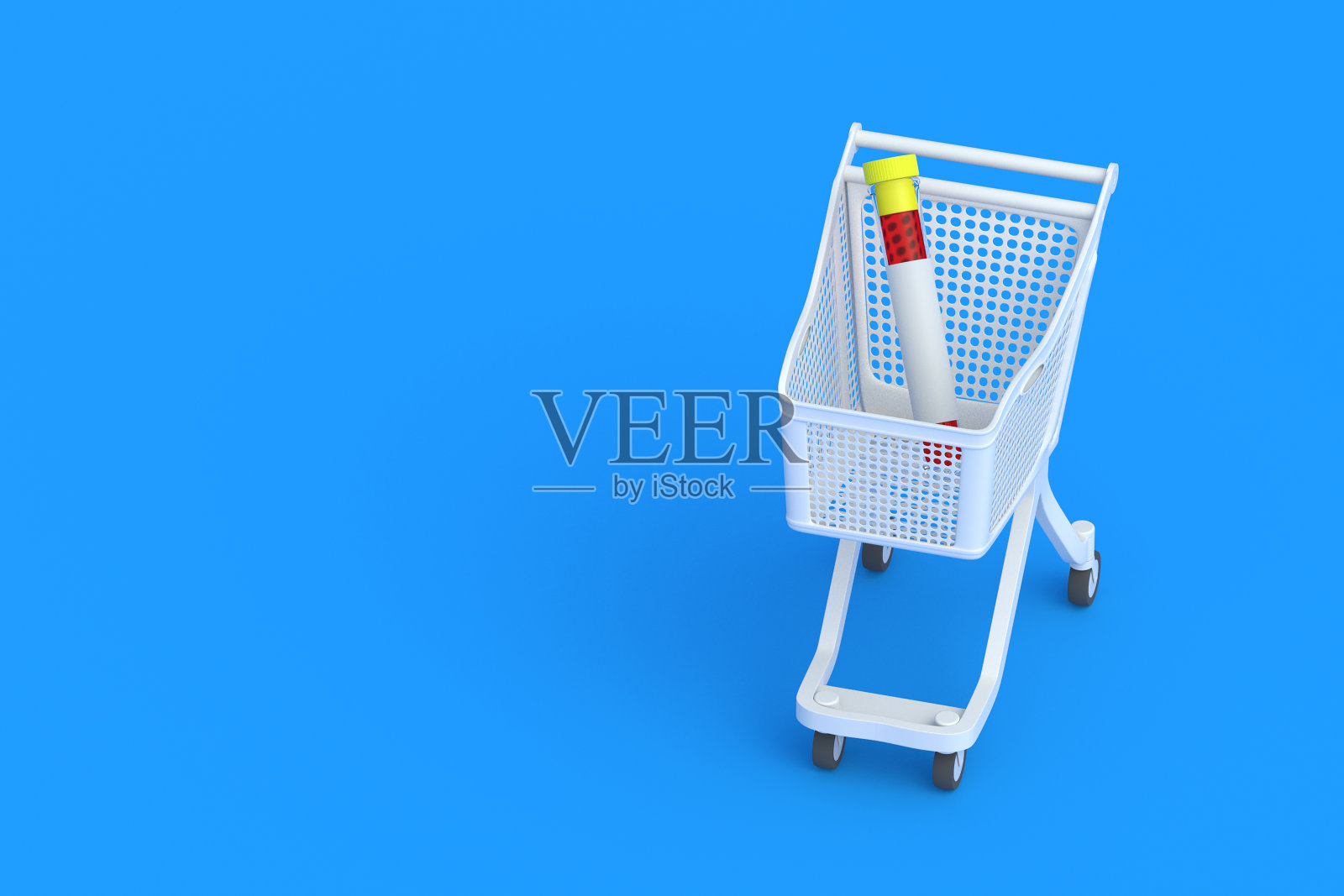 试管在购物车里。副本的空间。三维渲染照片摄影图片