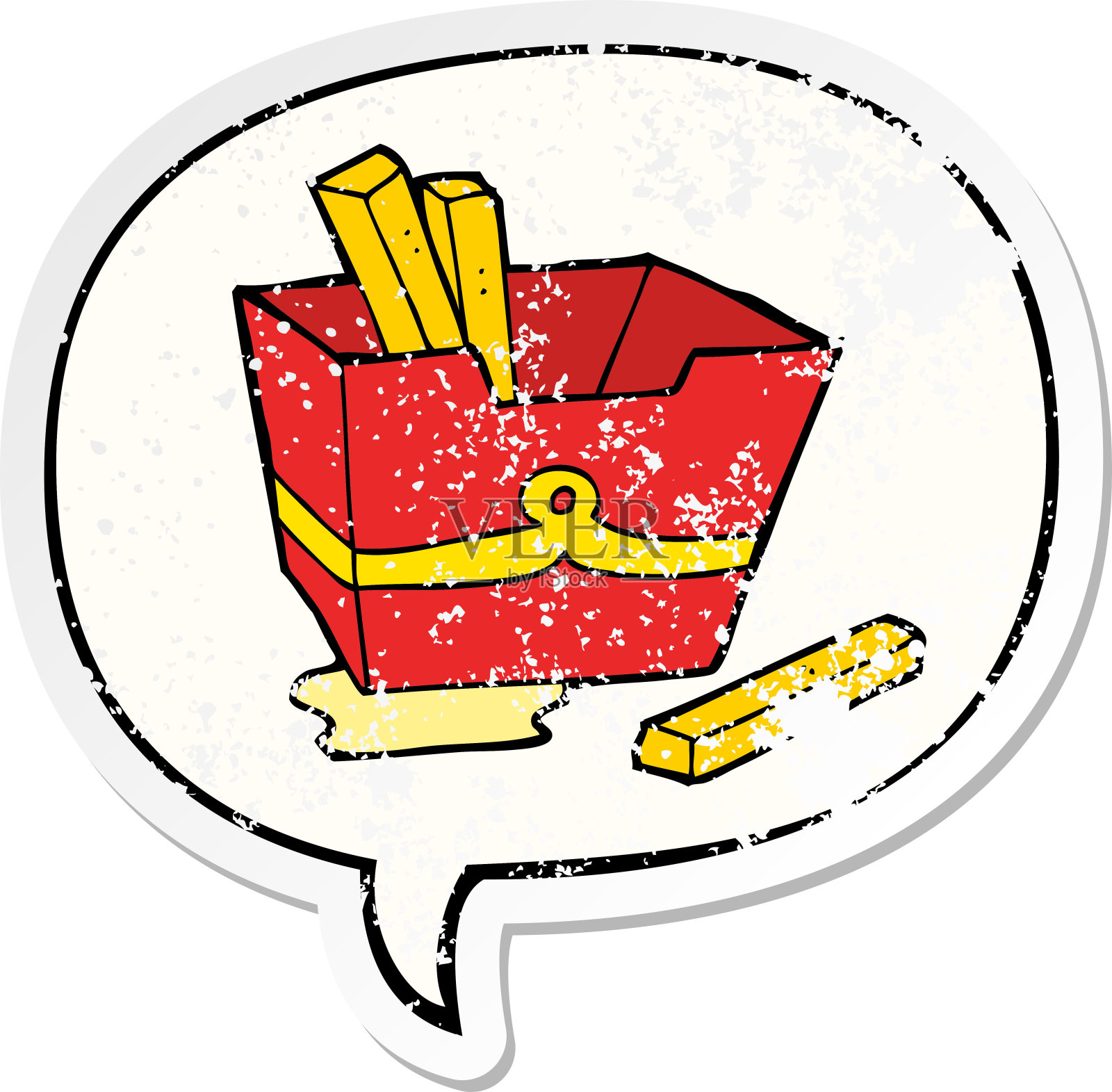 卡通薯条盒用语音泡泡心疼心疼旧贴纸插画图片素材
