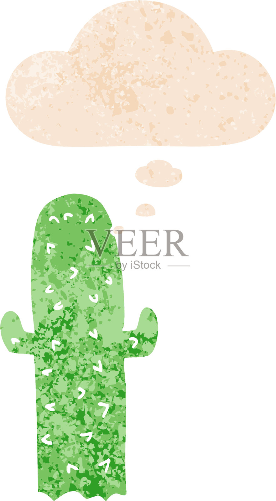 卡通仙人掌与思想泡沫在垃圾摇滚苦恼复古纹理风格设计元素图片