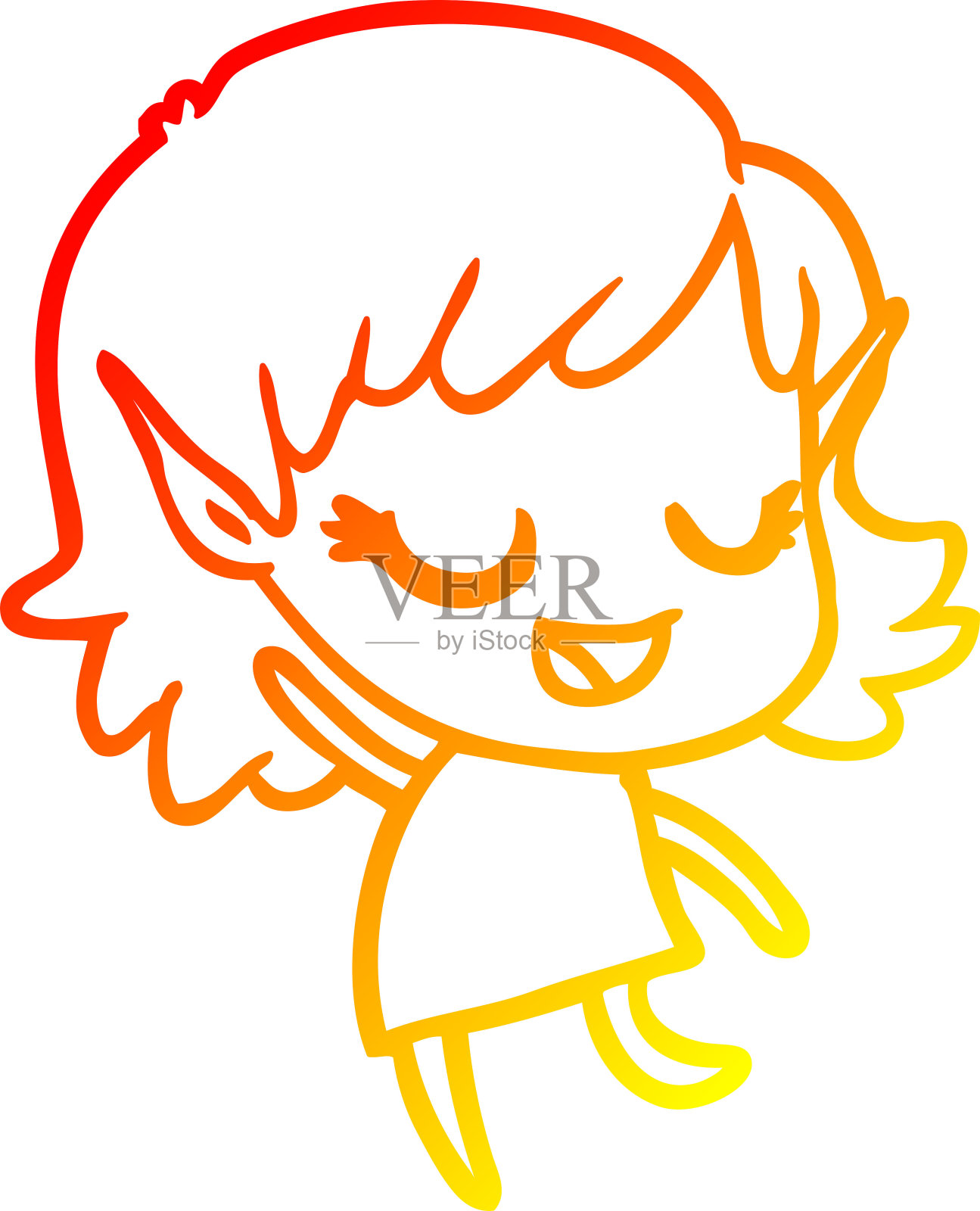 温暖的梯度线绘制一个快乐的卡通精灵女孩设计元素图片