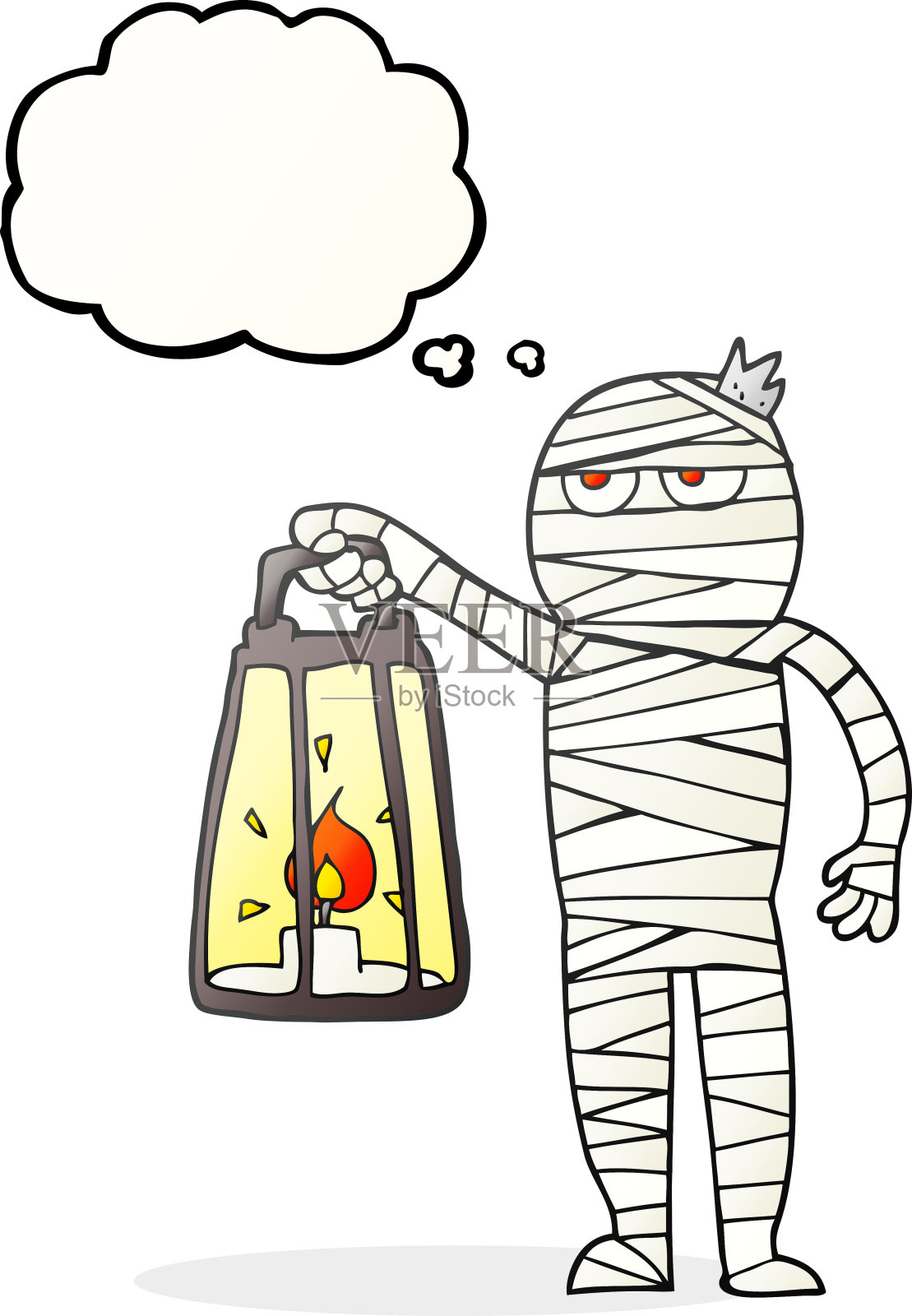 手绘思想泡泡卡通木乃伊插画图片素材