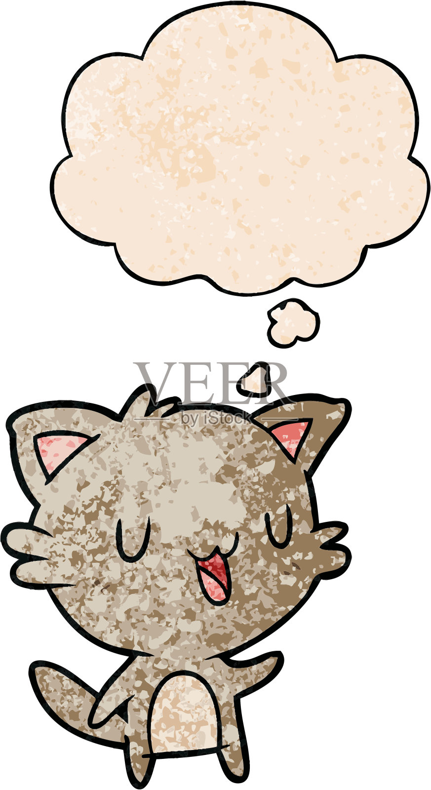 卡通快乐的猫与思想泡沫在垃圾质感风格设计元素图片