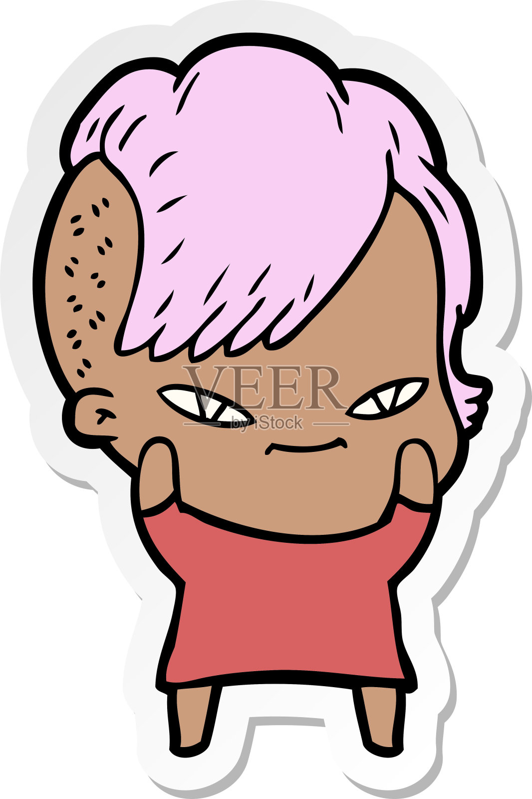 有时髦发型的可爱卡通女孩贴纸设计元素图片