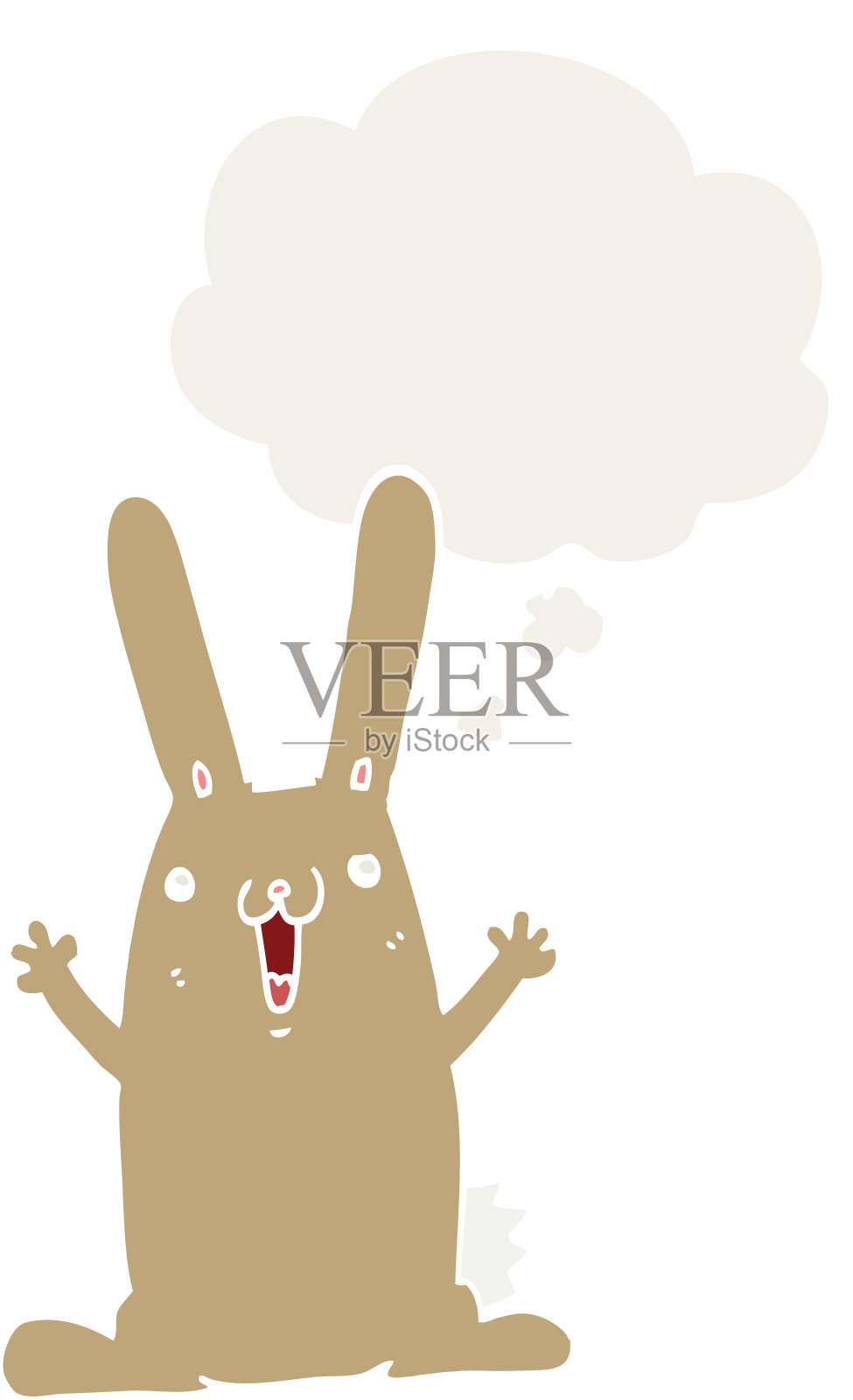 卡通兔子与思想泡泡在复古风格设计元素图片