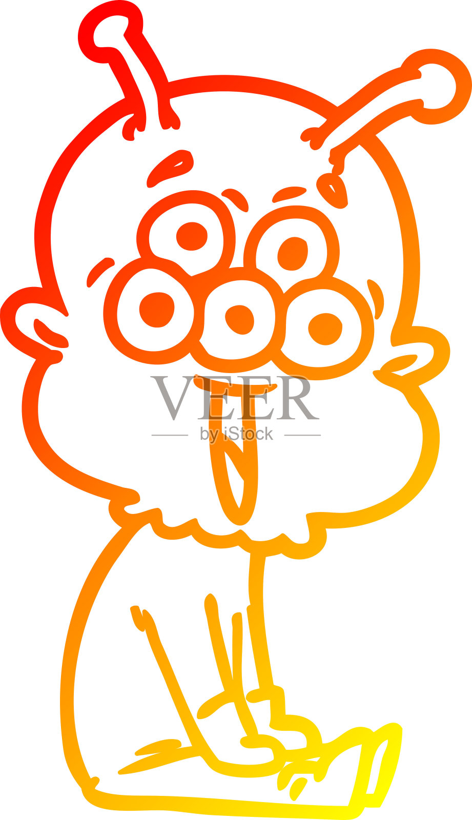 温暖的梯度线绘制一个快乐的卡通外星人设计元素图片