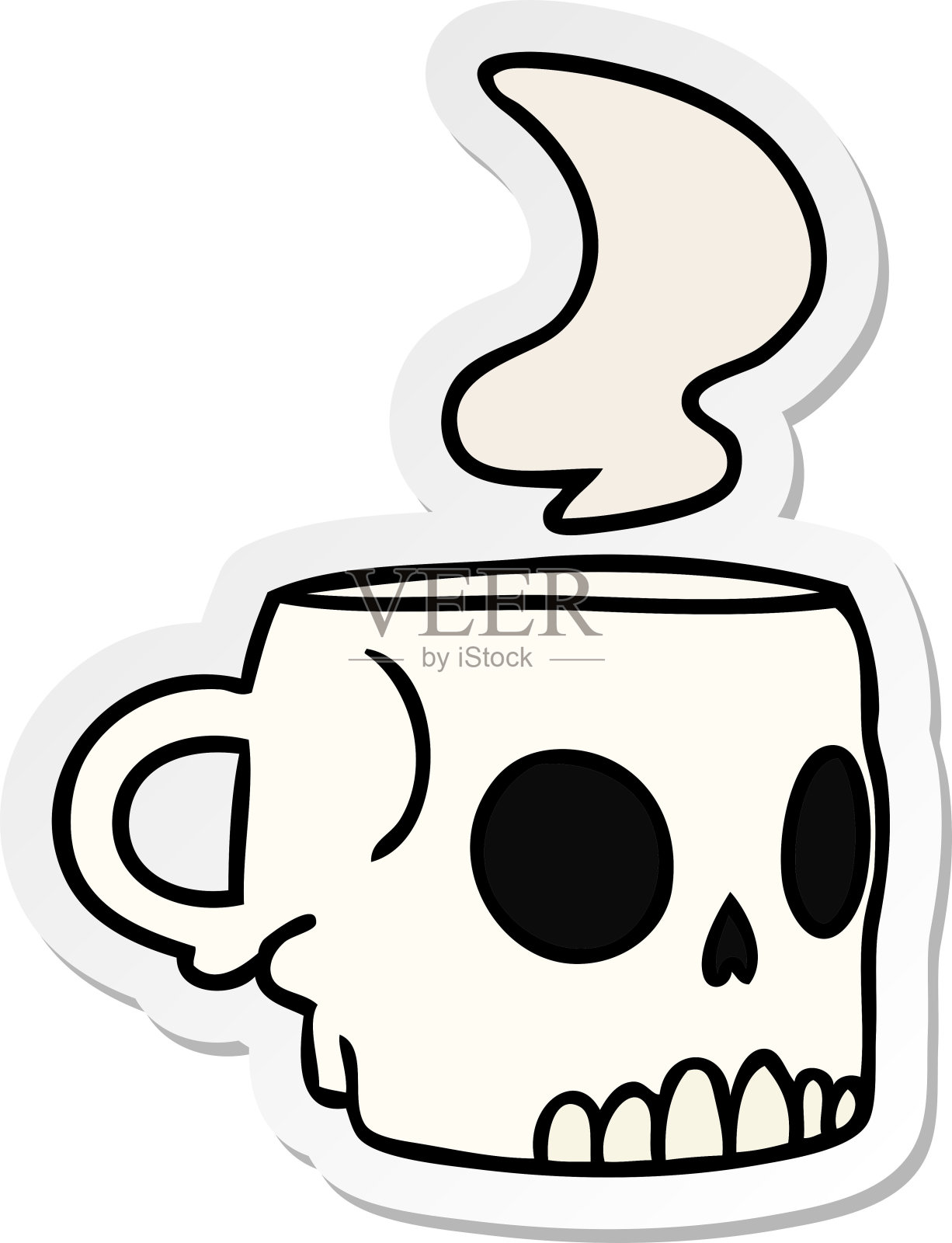 手绘的骷髅杯的贴纸卡通涂鸦设计元素图片