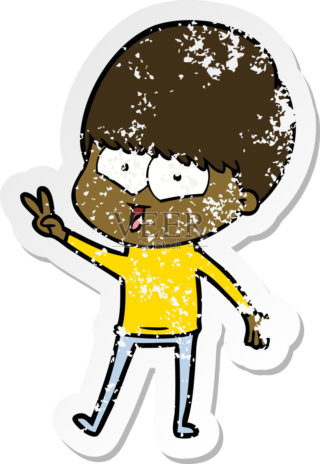 一个卡通快乐男孩的心疼贴纸设计元素图片