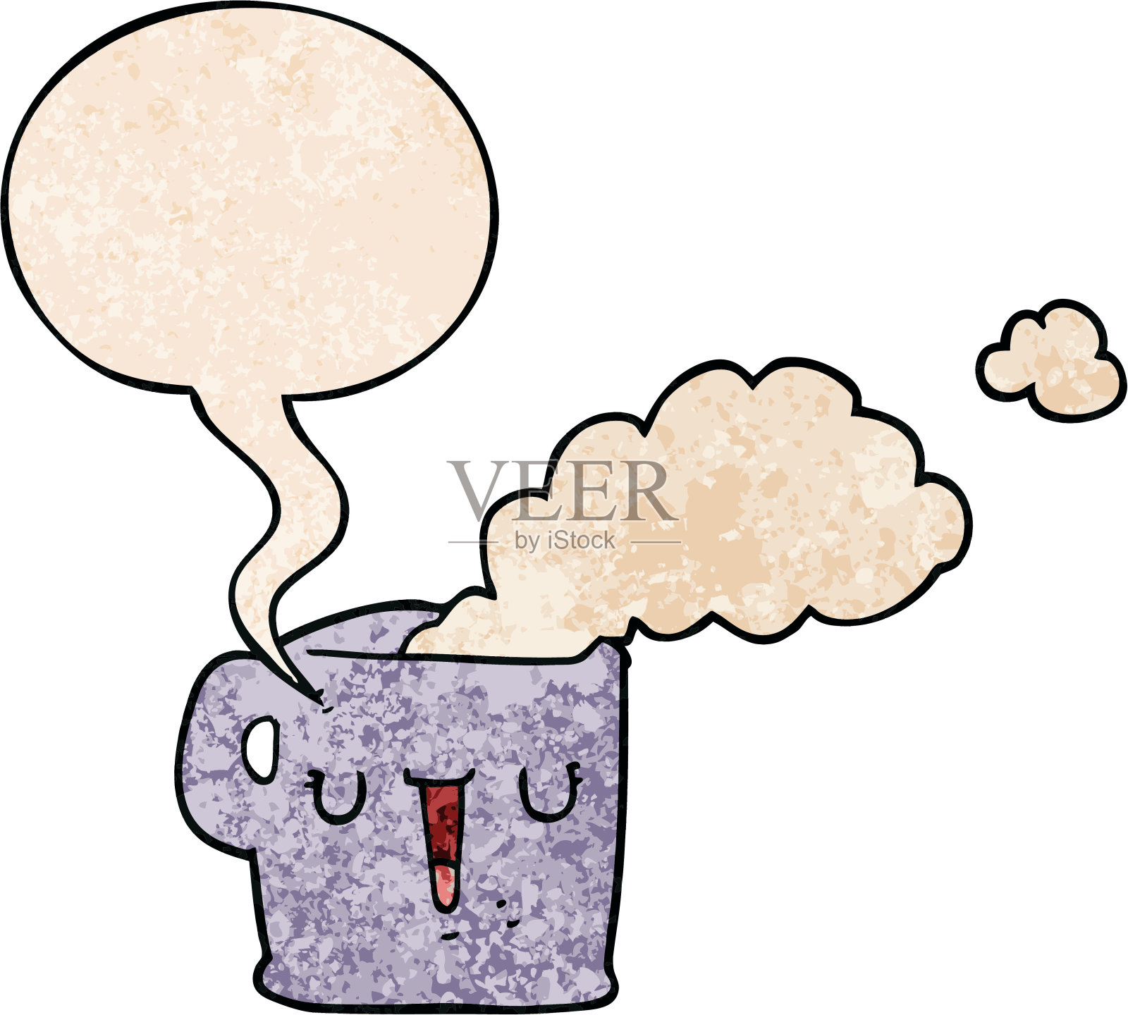 卡通热咖啡，带有复古质感的语音泡泡设计元素图片