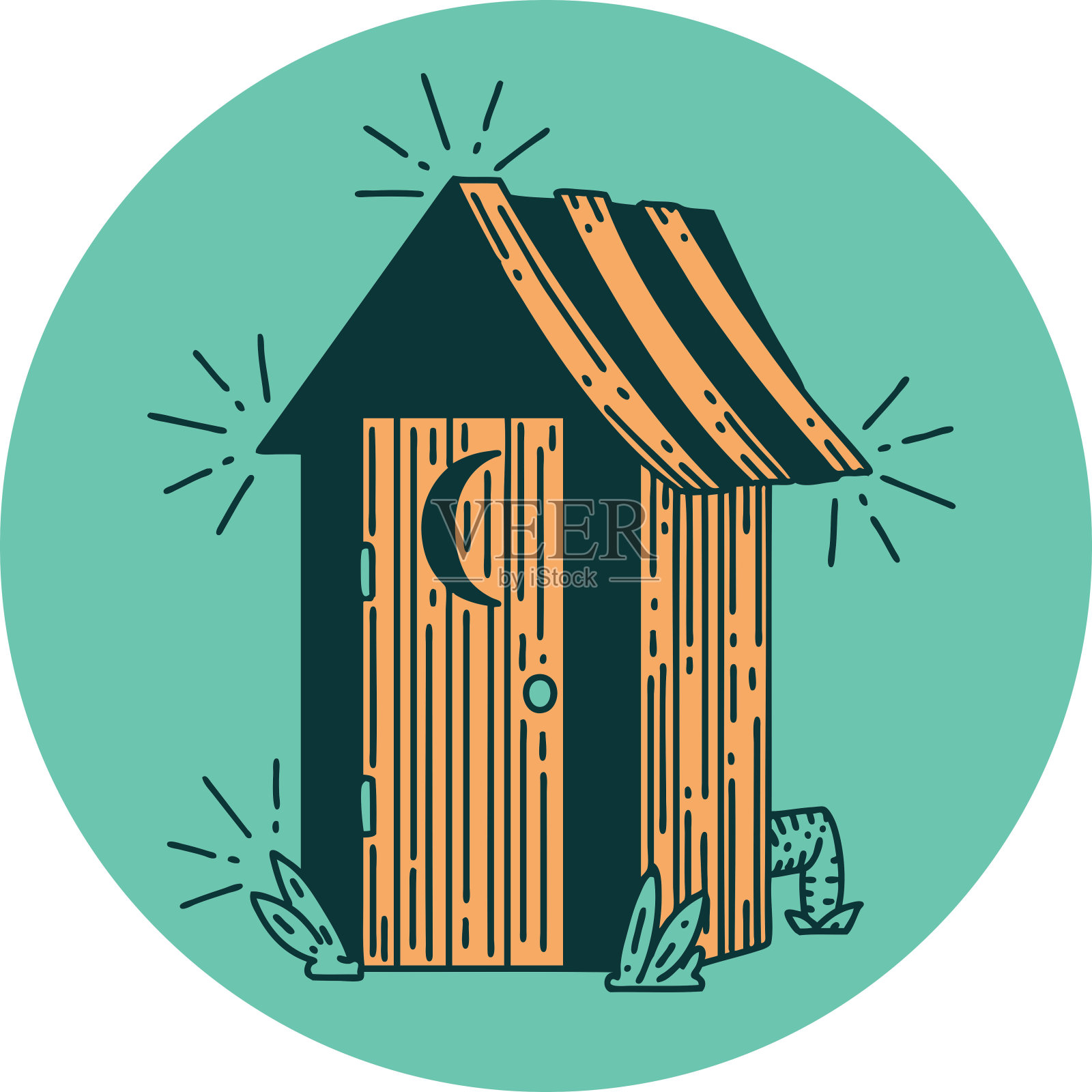 纹身风格的户外厕所图标插画图片素材