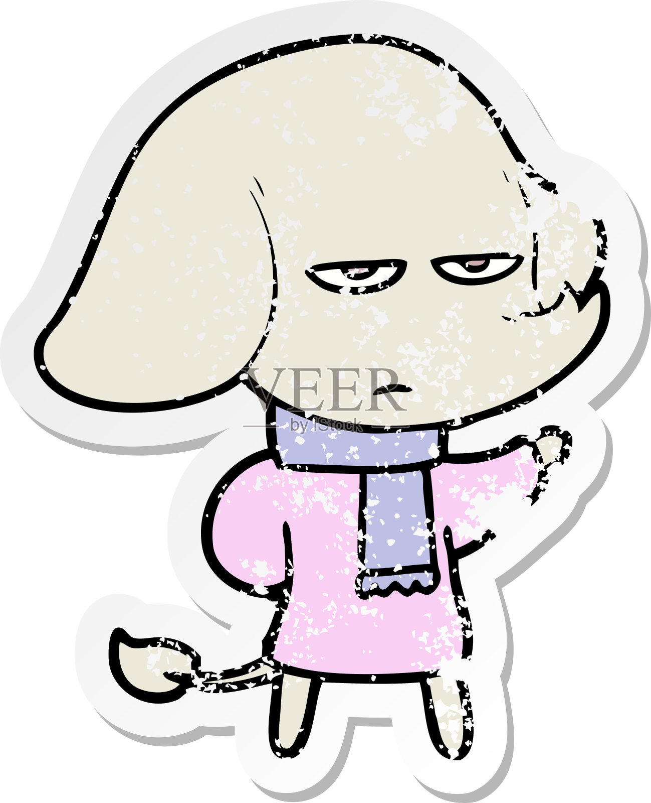 恼怒的卡通大象的苦恼贴纸设计元素图片