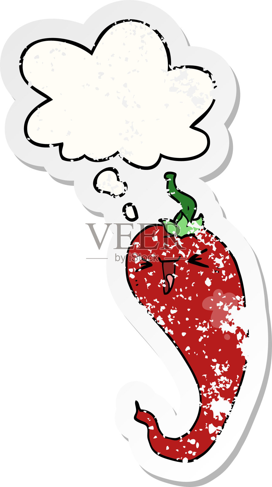 卡通红辣椒用思想泡泡作为心疼的磨损贴纸设计元素图片